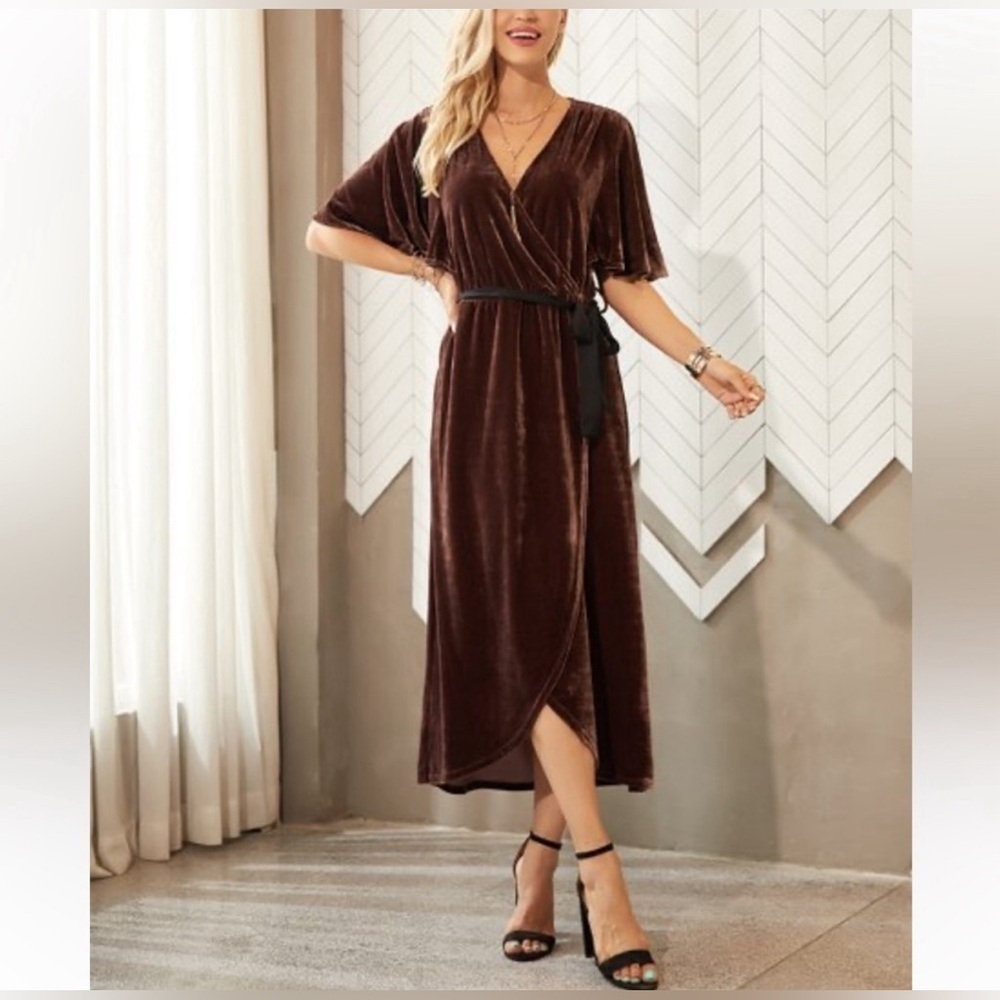 Suzanne Betro Velvet Faux Wrap Dress L NWT